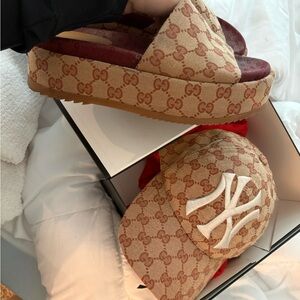 Gucci Tan Monogram Platform Sandals